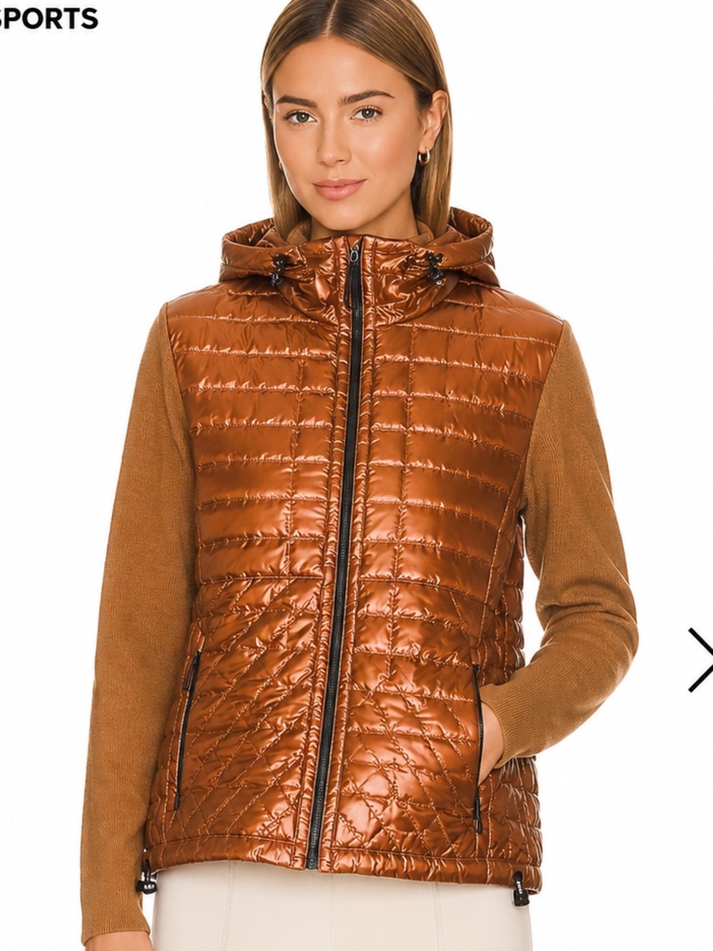 Marc Cain Sports Copper Quilted Hooded Jacket Size 3 sweater